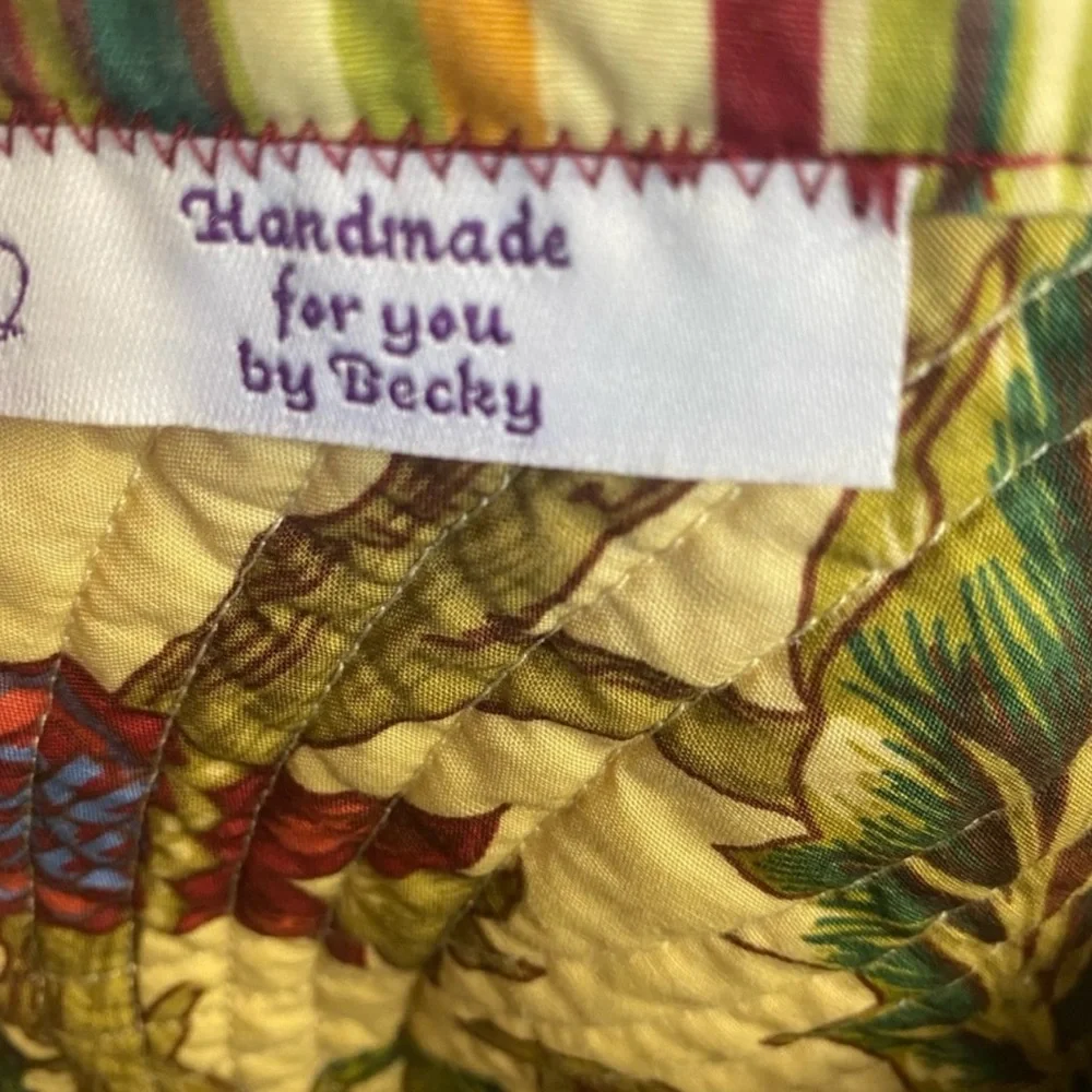 Large Handmade Boho Cream and green quilted bag with gorgeous botanical print.